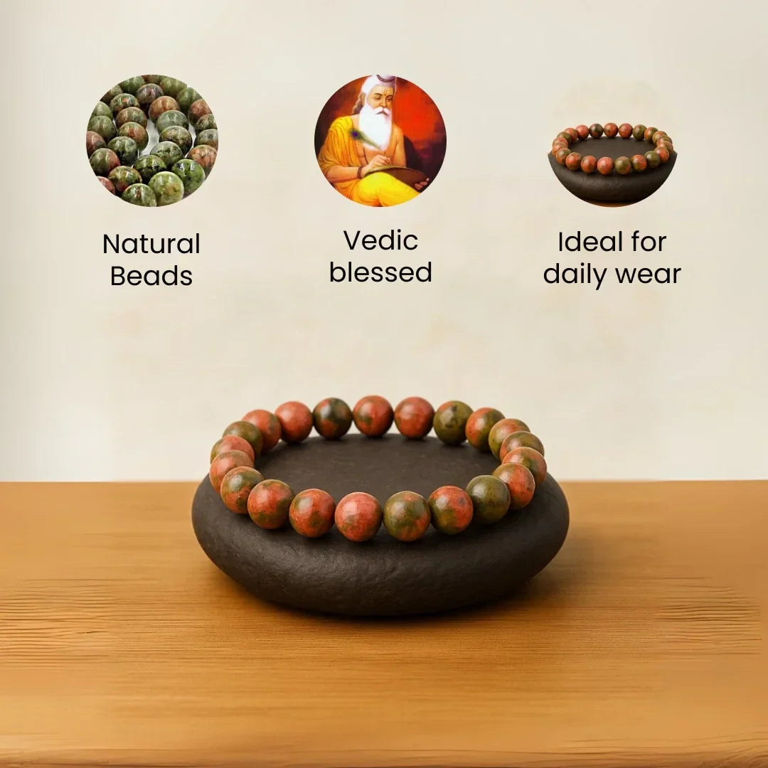 Artlesslife Genuine Unakite Stone Bracelet