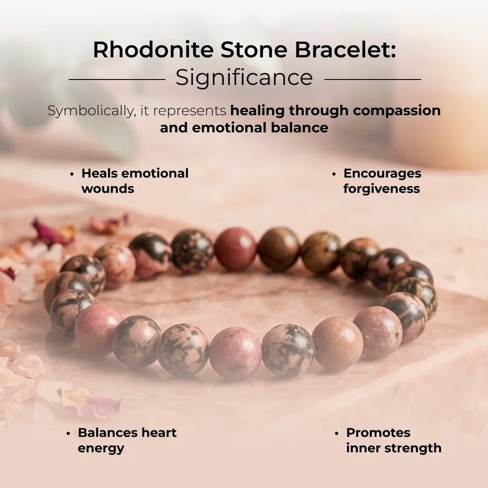 Artlesslife Genuine Rhodonite Stone Bracelet