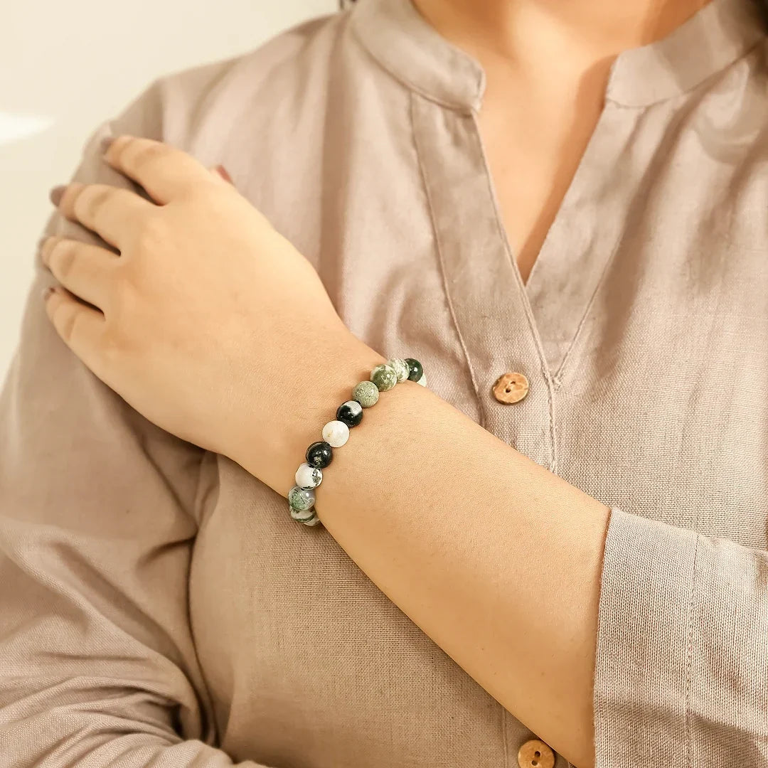Artlesslife Genuine Tree Agate Stone Bracelet