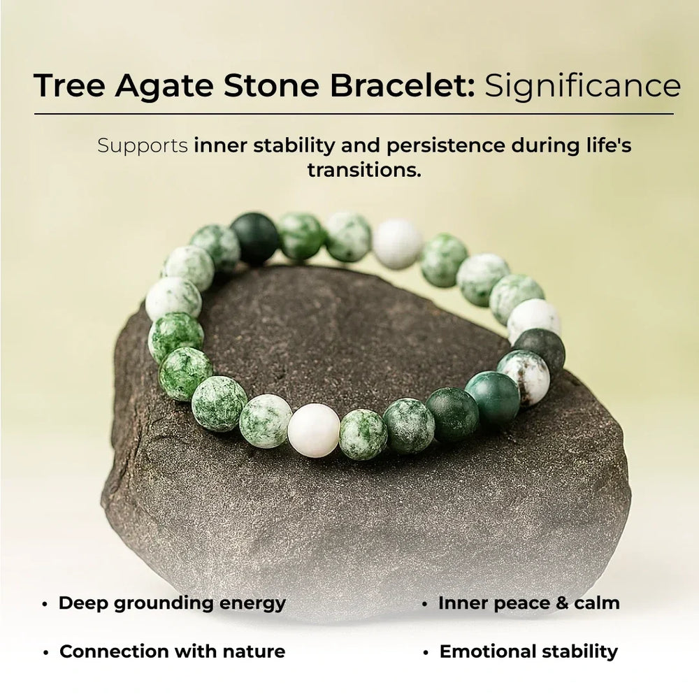 Artlesslife Genuine Tree Agate Stone Bracelet