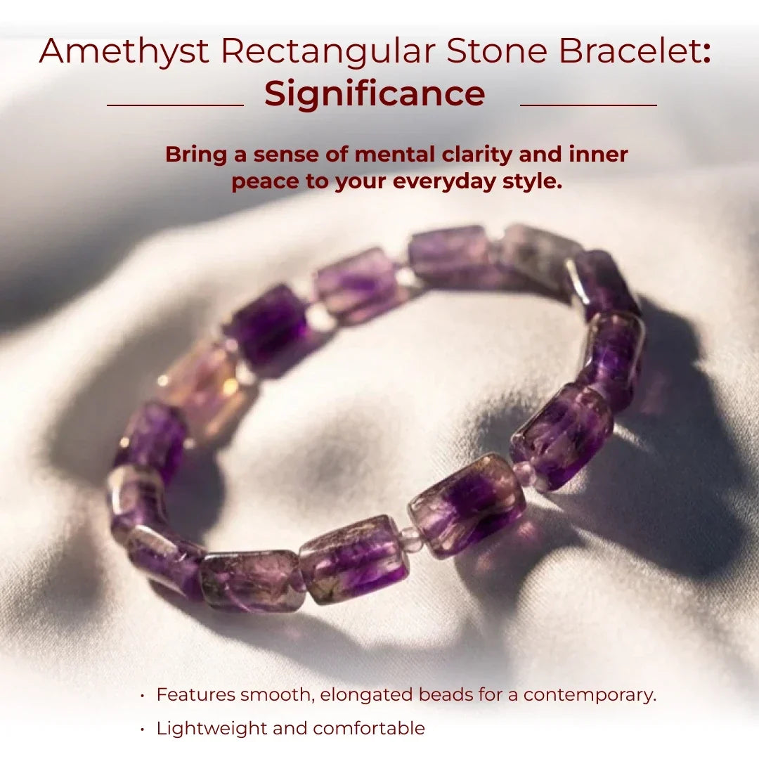 Artlesslife Wear Genuine Amethyst Rectangular Stone Bracelet
