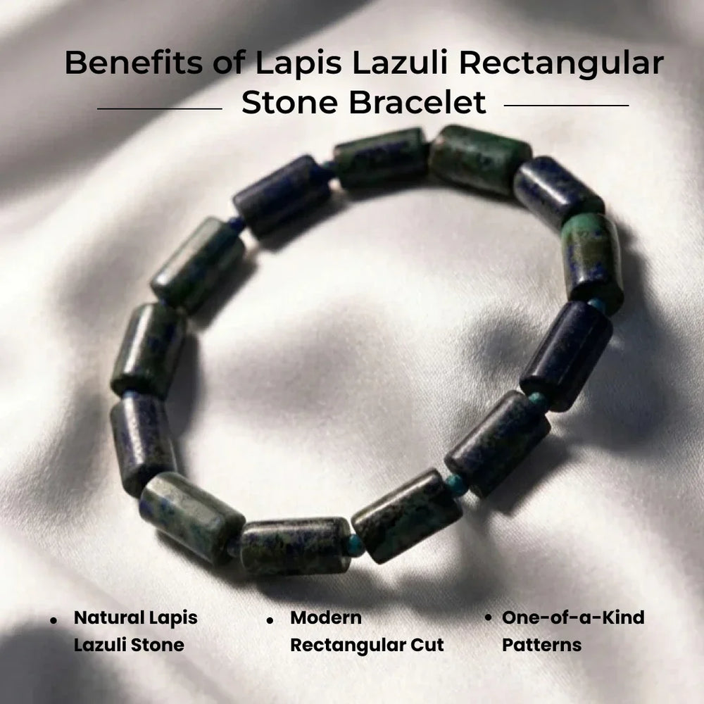 Artlesslife Genuine Lapis Lazuli Rectangular Stone Bracelet