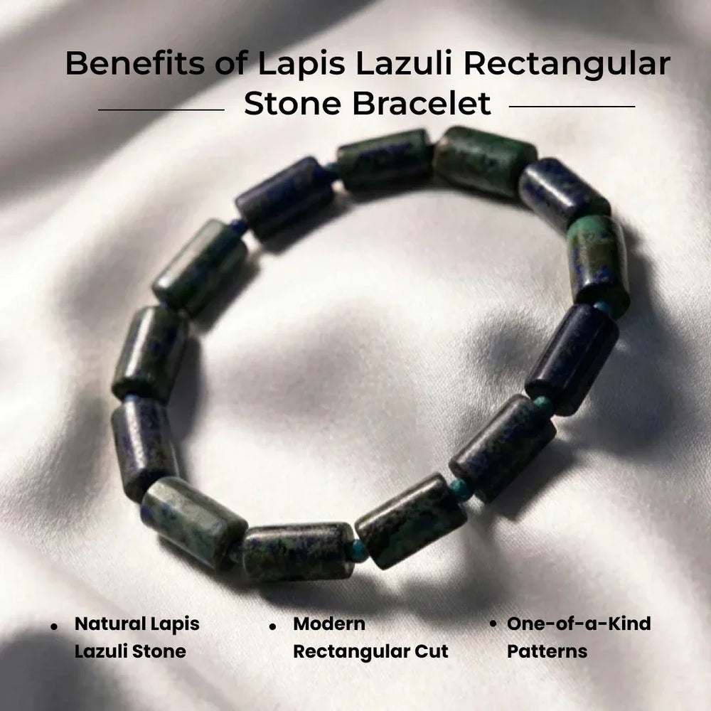 Artlesslife Genuine Lapis Lazuli Rectangular Stone Bracelet