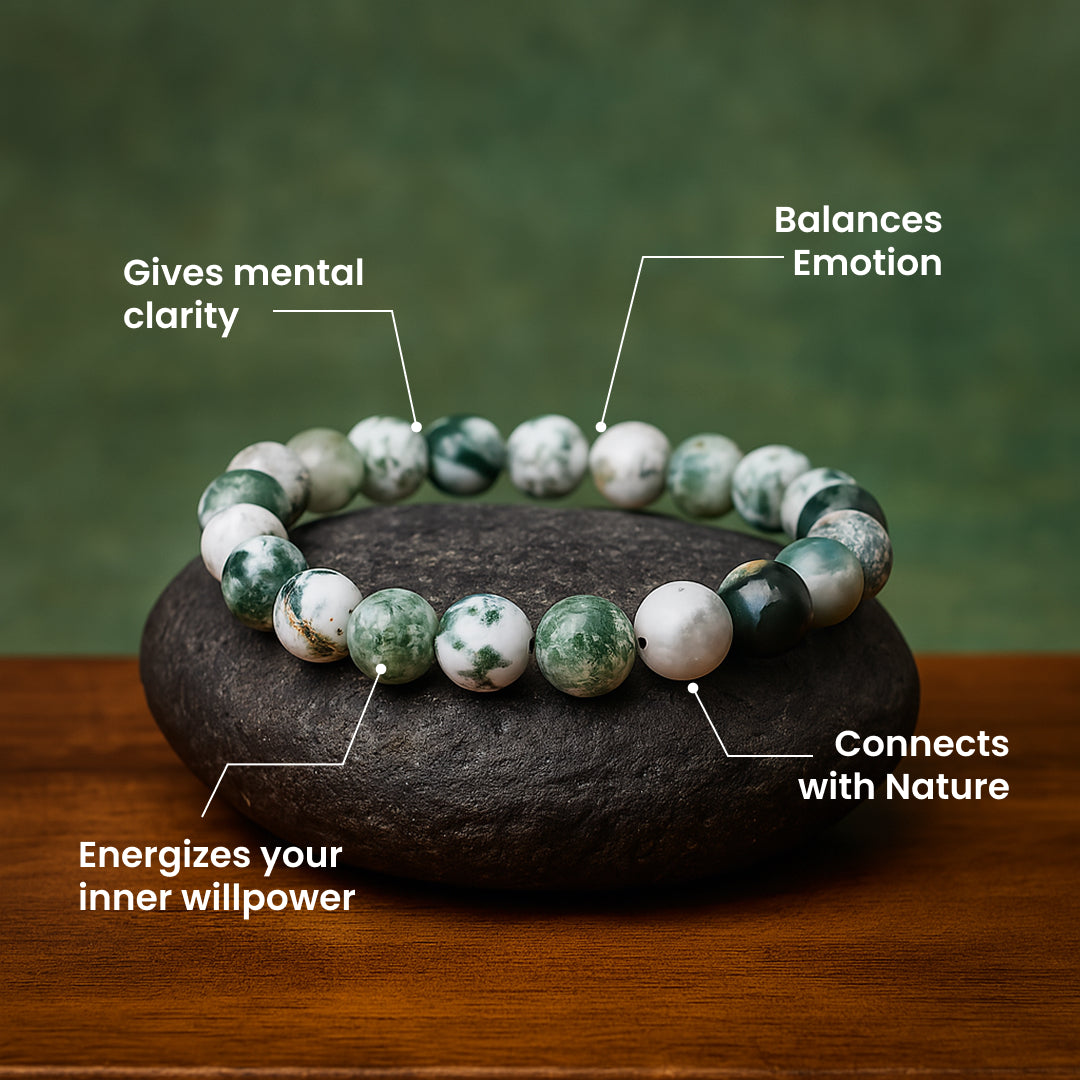 Artlesslife Genuine Tree Agate Stone Bracelet