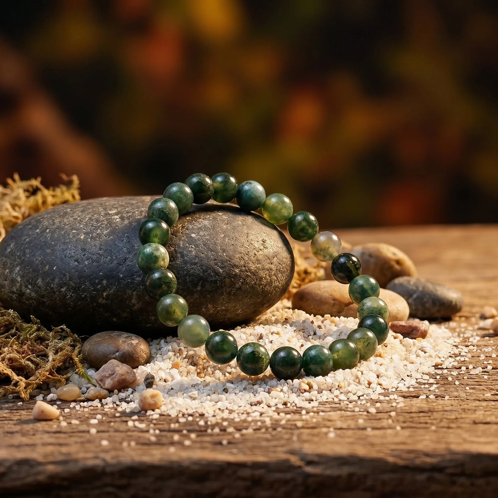 Artlesslife Wear Genuine Moss Agate Stone Bracelet