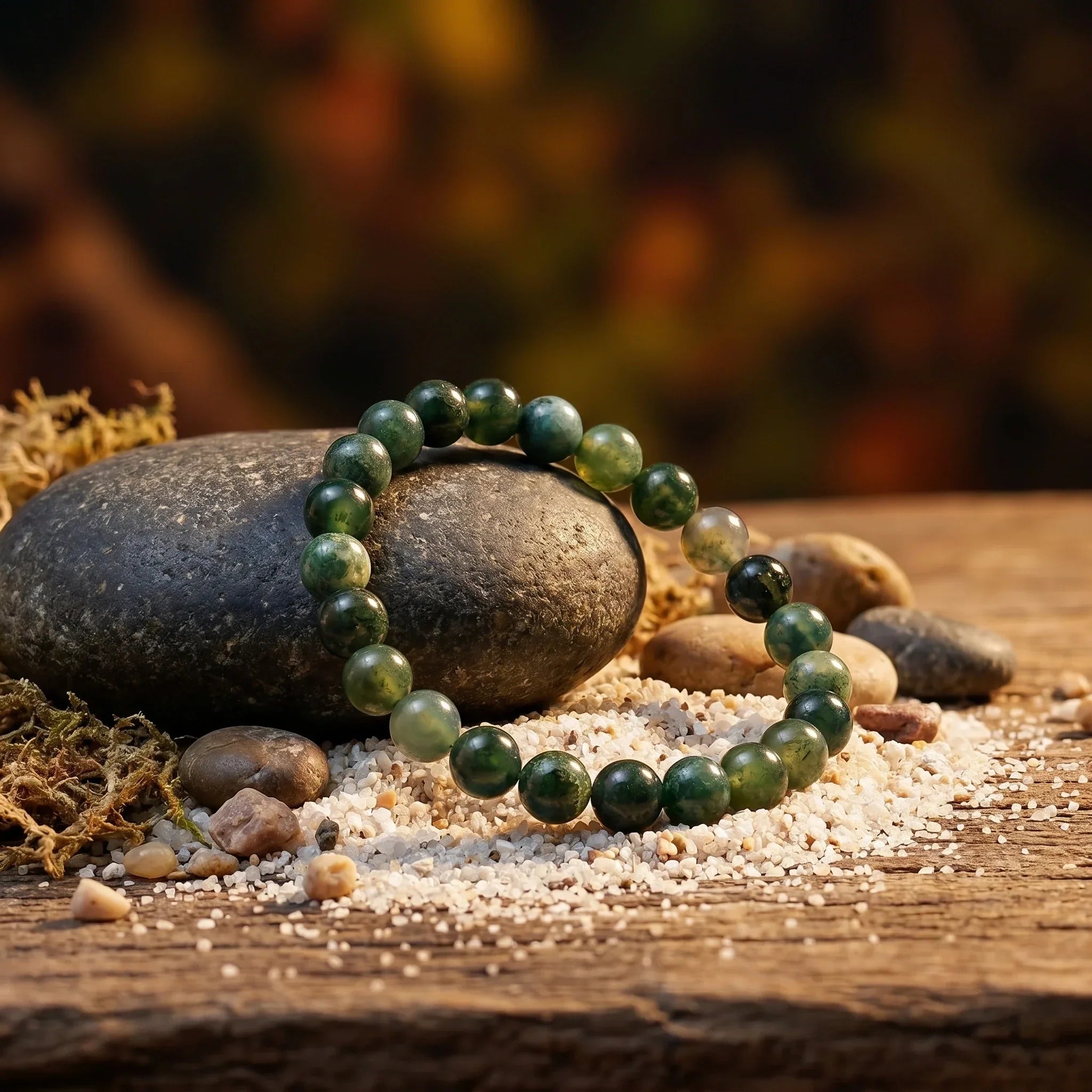 Artlesslife Genuine Moss Agate Stone Bracelet